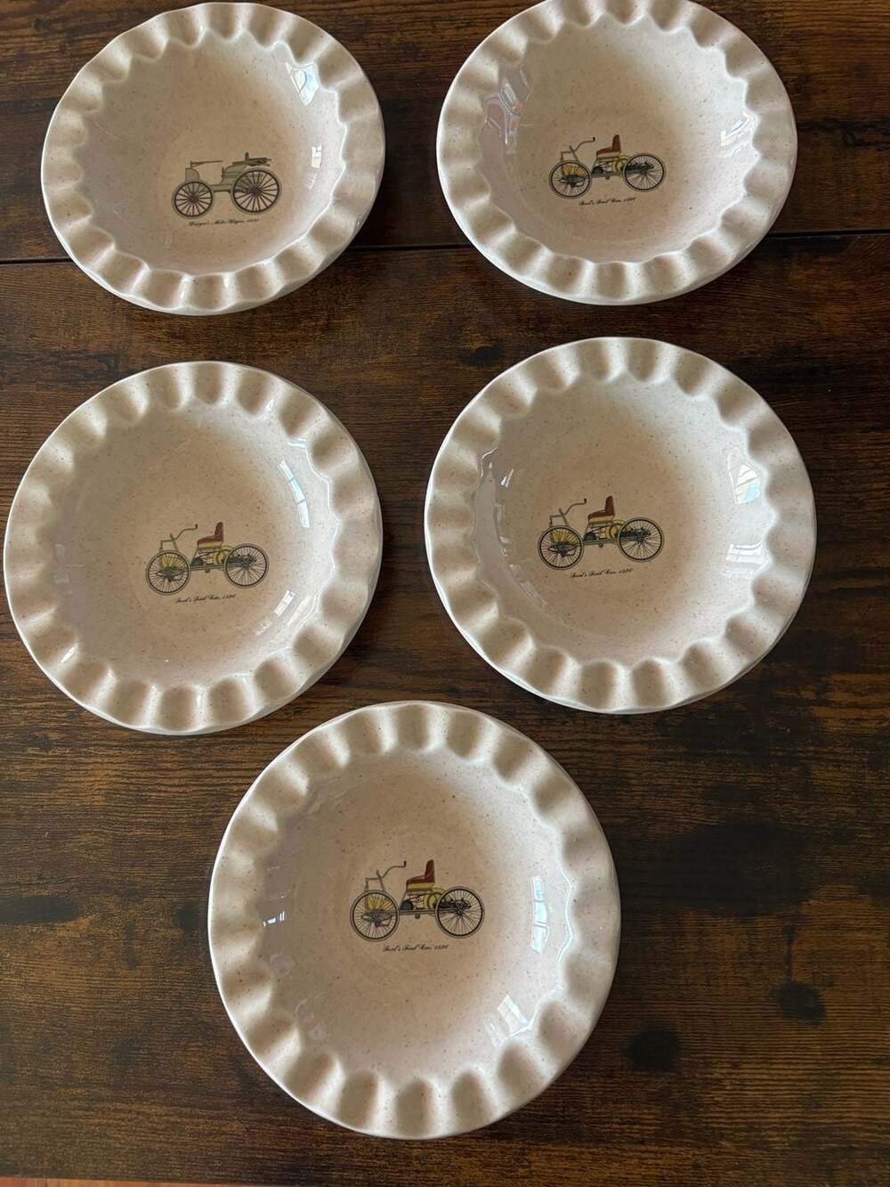Set of 5 Vintage Royal China Antique Car Speckled Ruffled Bowls